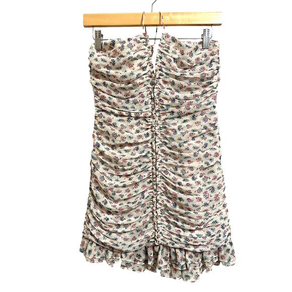 Zara women's beige floral ruched mini halter dress size XS - Picture 2 of 6